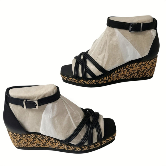 Vince Camuto Black Wedge Heel Sandals with Ankle Strap, Size 11W (NWT) - Picture 4 of 11